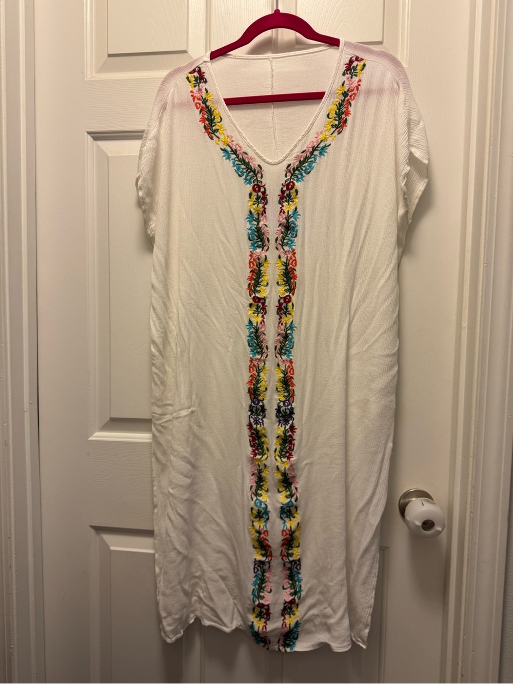 White Embroidered V-Neck Swim Coverup